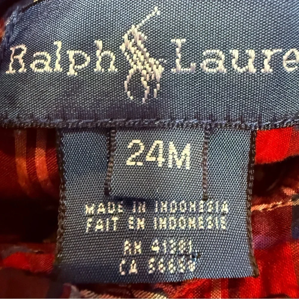 Ralph Lauren Lot Of 2 Boys Button Down Shirts Blue Oxford & Red Plaid Sz 24 Mo.